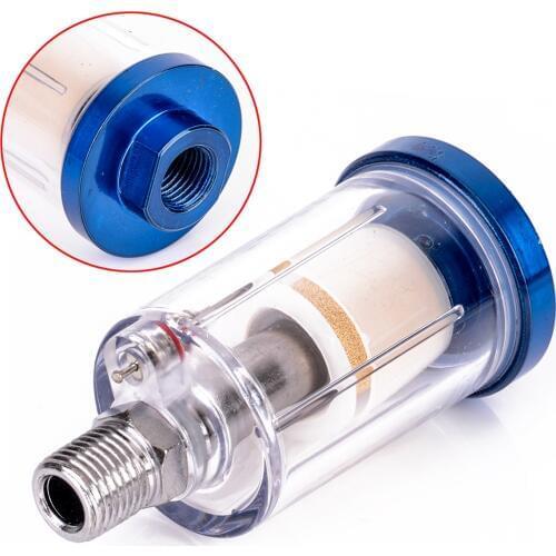 1pc 1/4" Blue Spray Gun Air Line Mini Filter Water Trap Clear Painting Moisture Tool For Paintwork Spray Guns