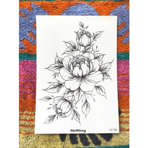 1PC Nelling Brand Black Sketch Flower Temporary Tattoos For Women Arm Back Waist Tatoo Body Art Fake Floral Tattoo Paper Sticker