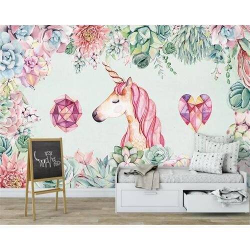 Beibehang Customize 3d wallpaper Modern Hand-painted floral unicorn animal sofa Bedroom background wall tapety 3d wallpaper