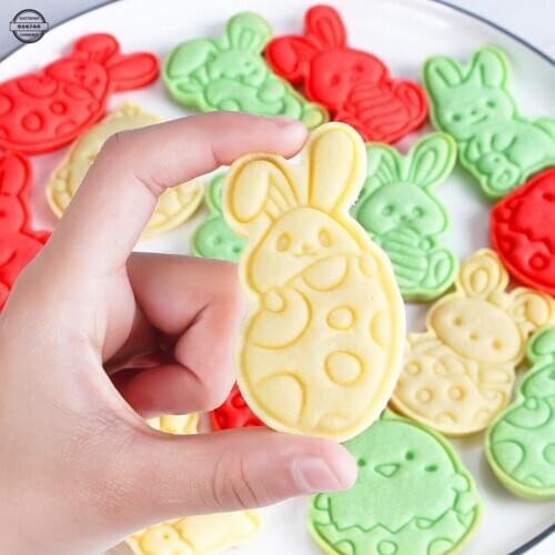 4Pcs Easter Egg Bunny Plunger Cookie Cutter Fondant Molds for Baking Biscuit Mold Cake Decorating Tools Baking Accessories