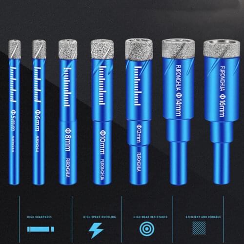 6PCS 6mm-16mm Brazing Dry Drill Bit Multifunctional Marble Vitrified Brick Granite Glass Drilling Dry Hole Opening Device 8mm