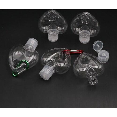 5pcs 50ml New Portable Heart Shape Empty Refillable Bottle With Key Ring Hook Travel Hand Sanitizer Bottle Hook Keychain Carrier