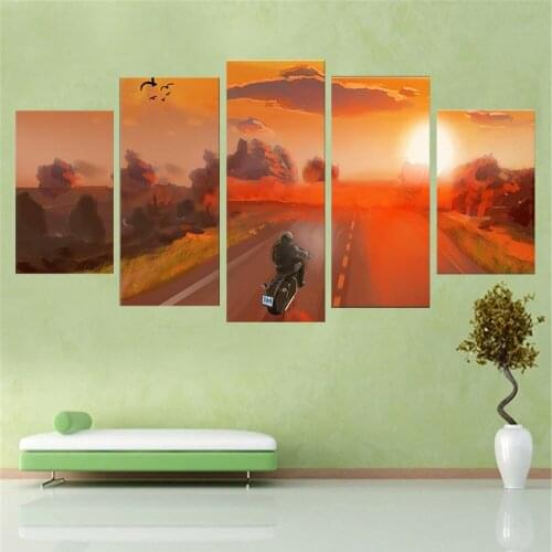 5 Piece Wall Art Canvas Painting Animation Anime Car Heading Towards The Sunset Poster Nordic Decoration Living Room Pictures