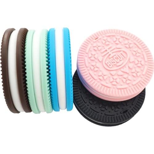 50PCS BPA Free Silicone Cookie Pendant Teether Baby Biscuit Pacifier Dummy Teething Chewable Pendant Nursing Necklace Jewelry
