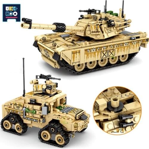 UKBOO 801Pcs Military M1A2 Abrams Main Battle Tank Model Building Block City Soldier Weapon WW2 Army Figure Bricks Toys Child