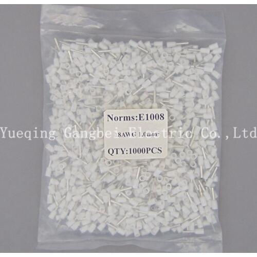 White E1008 Wire Copper Crimp Connector Insulated Cord Pin End crimp Terminal 18AWG 1mm