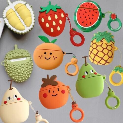 For Apple AirPods Case 3D Cute Fruit Durian Watermelon Strawberry Pear Orange Avocado Wireless Earphone Cover for Airpods 2