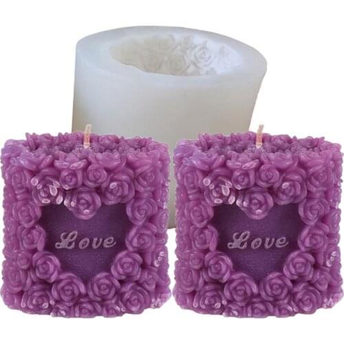 Love Wedding Art Candle Mould Rose Soap Aromatherapy Candle Silicone Mold Case Desserts Decorating Mold Decorative Candle Maker