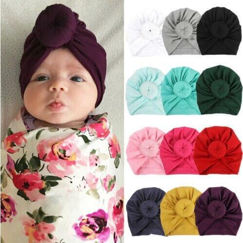Children Accessories Newborn Toddler Kids Baby Boy Girl Turban Cotton Beanie Hat Winter Warm Soft Cap Solid Knot Soft Wrap