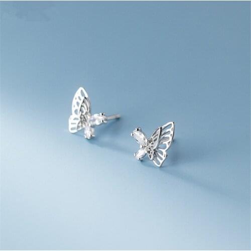Elegant 925 Sterling Silver Hollow Butterfly Stud Earrings For Women CZ Zircon Girls Earrings Fashion Jewelry Engagement aretes