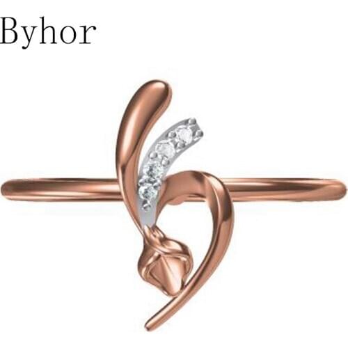 Byhor Solid 14K White+Rose Gold 0.031ct H/SI Natural Diamonds ring Women Fine Jewelry Trendy Wedding Band кольцo кольцa