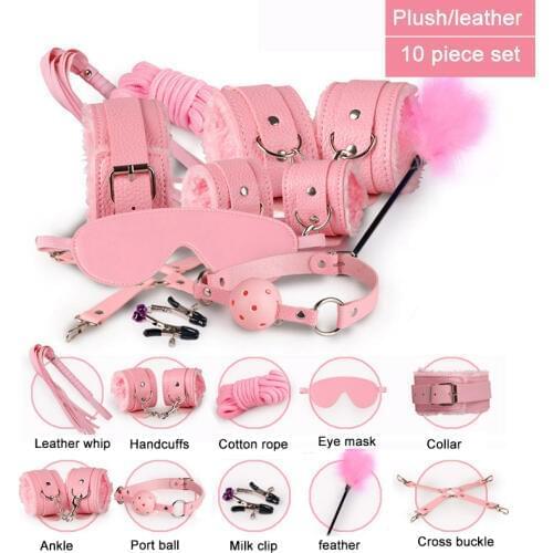 Abuse Coitus SM Kit New Plush Set 10 PC Sexy Toy Women Suit Special Bundled Binding Nylon Leather Sexual Desire Upgrading Tool