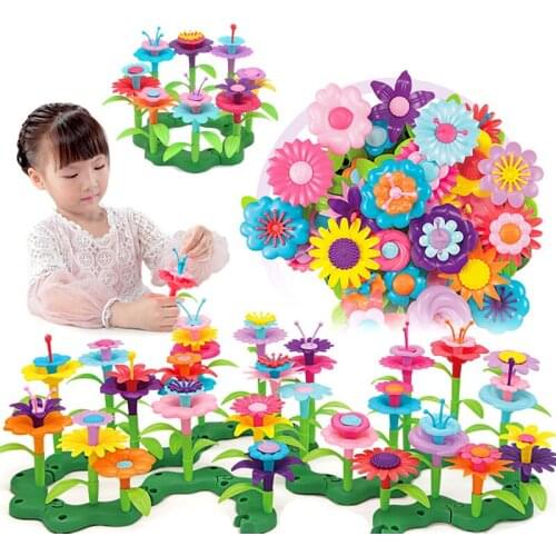 44-148pcs Flower Arrangement Toys Flower Blocks Assemble bricks DIY Handmade Interconnecting Blocks Educational toys for kids