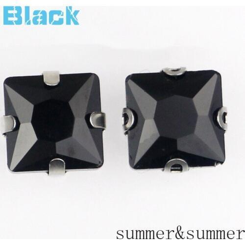 Square black Crystal Glass Sewing Rhinestones with Silver Claw DIY Womens shose and wedding dresses 20pac/piece