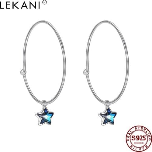 LEKANI 925 Sterling Silver Earrings For Women Hanging Stars Austria Crystal Oval Shape Female Hoop Earring Fine Jewelry Gift