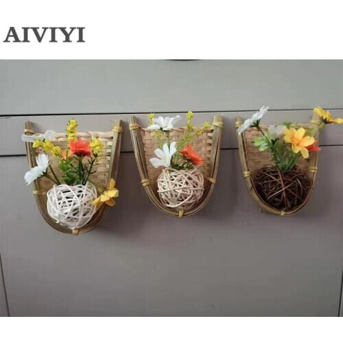 Hand-knitted Fridge Magnets Bonsai Hand Woven Rattan Flower Basket Plant Dried Flowers Fridge Home Decor Decoration Accessories