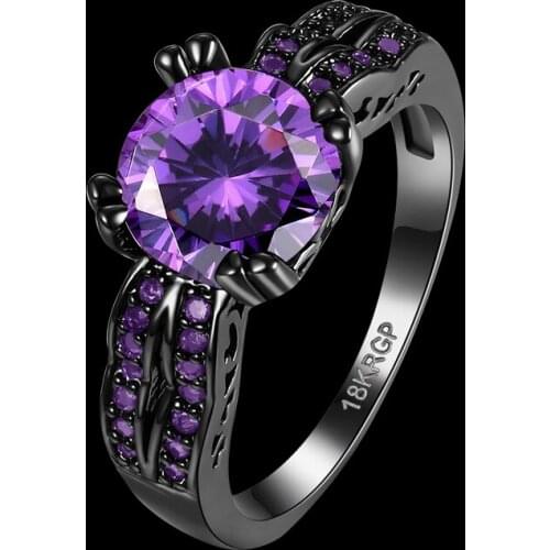 Fashion Bijoux Purple crystal purple crystal rings for Women Black Gun Plated Anniversary Ring size 6 7 8 AR2006