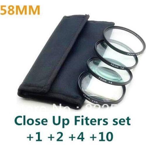 4 pcs 58mm 58mm Close up Macro +1 +2 +4 +10 SLR Lens Filter Kit Set For Nikon Canon Camera
