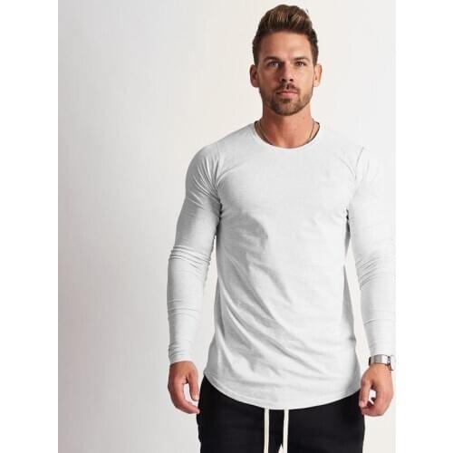 New classic solid long sleeve t shirt men fashion brand clothing casual slim fit fitness stretch cotton o neck t-shirt male