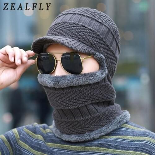 New Hot Knitted Hat Balaclava Scarf Cap Neck Warmer Winter Hats For Men Women Skullies Beanies Super Warm Fleece Mask Dad Cap