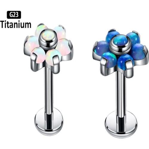New G23Titanium Piercing Ear Stud Opal Internal Lip Stud Ring Ear Tragus Cartilage Piercing Stud Flower Helix Sexy Body Jewelry