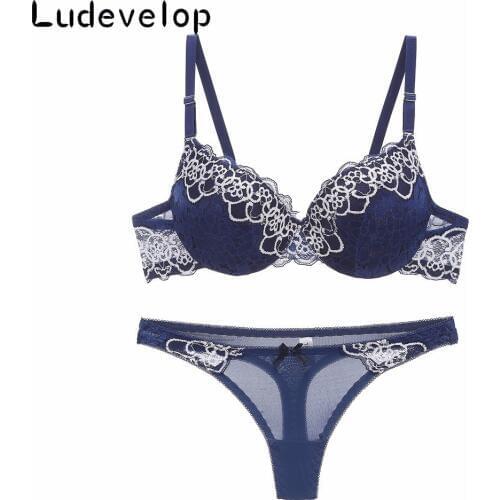 New Sexy Brassiere lady push up bra set Lace embroidery bralette Underwear Panty Set Intimates Black Red Women Bra Thong Set