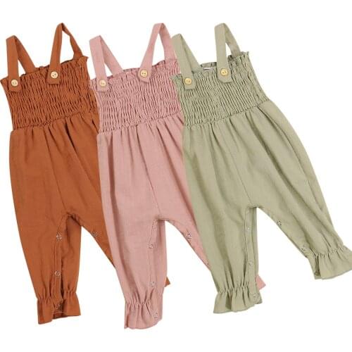 Toddler Baby Kids Clothes Jumpsuit Summer Solid Color Sleeveless Off Shoulder Romper Playsuits For Girls 0-18 M Clothing Sets