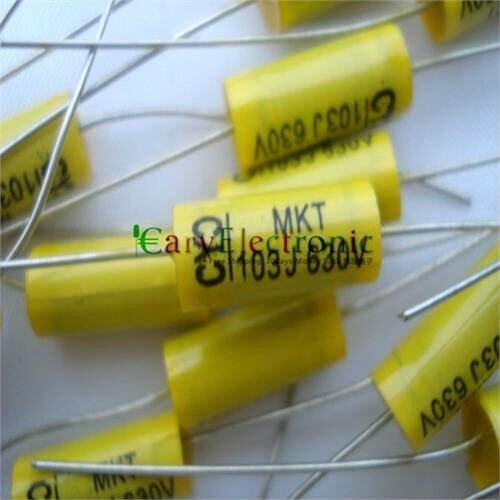 Wholesale and retail long leads yellow Axial Polyester Film Capacitors electronics 0.01uF 630V fr tube amp audio free shipping