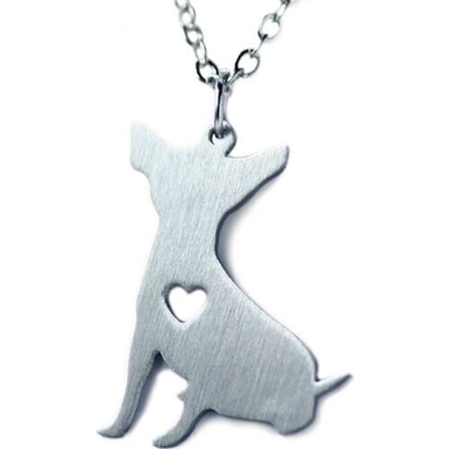 Cute Chihuahua Dog Stainless Steel Necklace Silver Color Metal Love Animal Pendant Necklaces For Women Fashion Jewelry