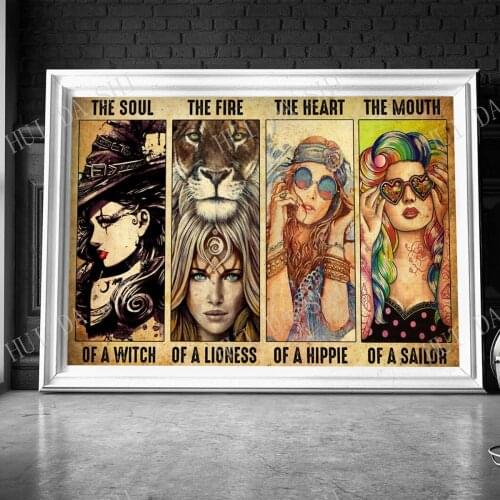 The Soul Of A Witch The Fire Of A Lioness The Heart Of A Hippie The Mouth Of A Sailor Poster, Hippie Wall Decor, Boho Wall Art