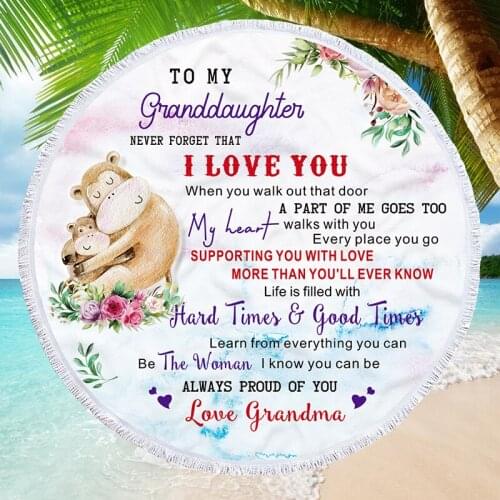 Novelty Microfiber Beach Towel Family Letter Pattern Summer 150cm Round Swimming Bath Towel Home Decor Wall Tapestry