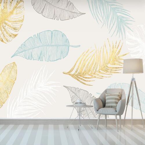 Custom Mural Papel De Parede Nordic Hand Painted Plant Golden Leaves Bedroom Background Wall Living Room Decoration Wallpaper 3D