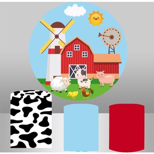 Cartoon farm theme round backdrop baby shower circle background animal kids birthday party decoration table plinth cover YY-390