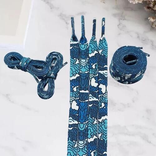 1pair Sea Wave Printing Begonia Shoelace Top Trend Is Suitable For Board Shoes White Shoes Canvas Shoes High-top Shoelace
