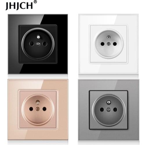 JHJCH French standard plug, glass wallboard, French power supply, 16a 220V grounding socket, child protection door