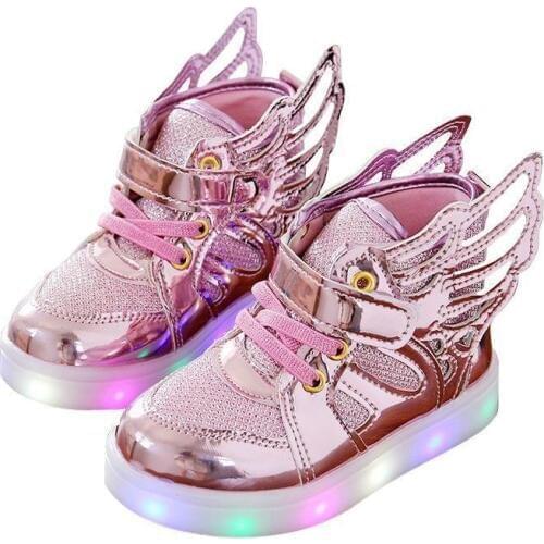 Luminous Sneakers Children Shoes for Boys Girls Led Shoes Kids Sport Flashing Lights Glowing Glitter Casual Baby Wing Flat Boots