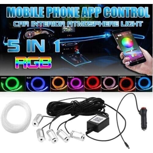TPYCBX Fiber Optic Ambient Atmosphere Lamp App Control 6 Meter Car Interior Light Remote Control RGB Auto Decorative Lights