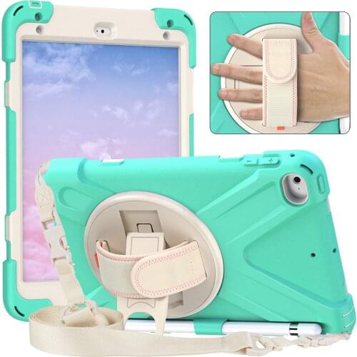 Three Layers Protective Silicone Case with 360 Rotation Kickstand for iPad Mini 4 5 Shockproof Kid Cover+Shoulder Hand Strap+Pen