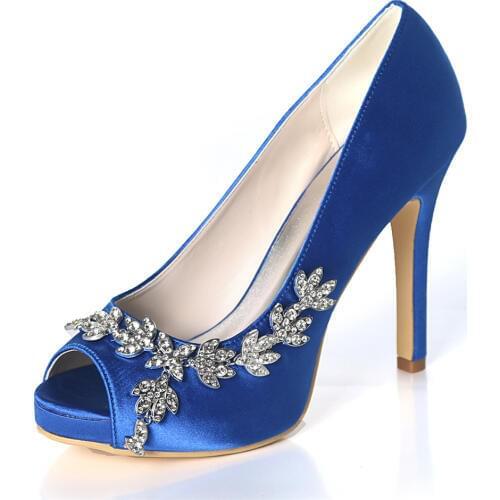 High Heels Platform Women Wedding Shoes Satin Crystals Stiletto Heels Peep Toe Prom Evening Formal Party Ladies Pumps