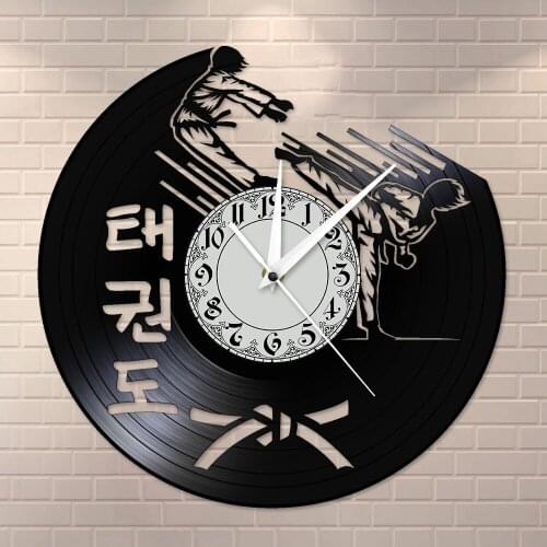 Taekwondo Museum Training Center Fighting Wall Art Retro Silent Vinyl Record Wall Clock Korean Martial Art Taekwondo Mute Clock