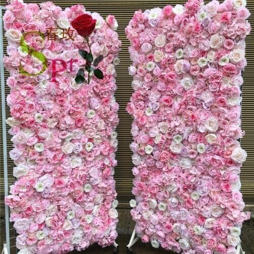 SPR Custom 3D Pink Flowerwall Wedding Artificial Silk Rose Flower Wall Panel Backdrop Artificial Flowers Decorative Flowers For