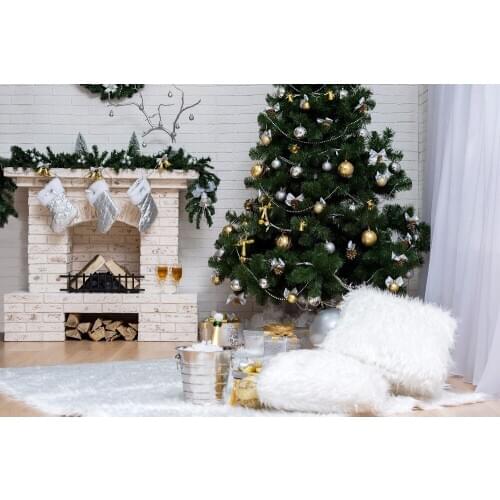 VinylBDS 5X7FT Christmas Snow Photography Studio Backdrop White Blanket Fireplace Wood Floor Fond Photographie For Children