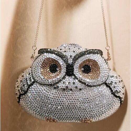 XIYUAN BRAND owl Hollow Out Women Diamond Evening Bags Metal Minaudiere Purses and Handbags Bridal Wedding Crystal Bag