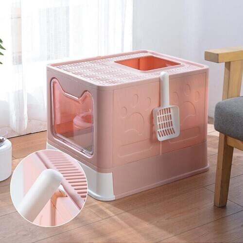 Front Enter Tray Toilet Top Exit Cat Litter Box with Lid Folding Large Enough Kitty Litter Boxes Including Pet Litter Scoop