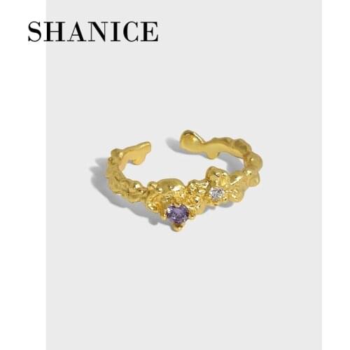 SHANICE Korean ins niche design sense irregular micro-inlaid zircon texture texture S925 sterling silver open ring female