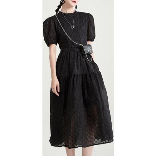 2021 New Summer High Quality Ladies Dress Black Loose Fashion Women Dresses Puff Sleeve Casual Elegant Female Dress T27
