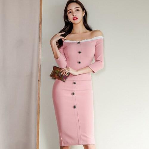 Fashion women comfortable outdoor elegant beautiful sexy dress new arrival OL temperament party off shoulder pink pencil dress