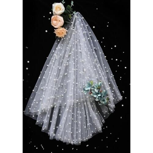 ZMV13 High Quality 1 Layer Wedding Veil White Ivory Bridal Veil Short Tulle Pearl Wedding Accessories Headband with Veil Bride