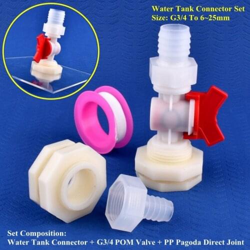 1~20Sets G3/4 To 6~25mm PP Direct Valve Water Tank Connector Set Aquarium Tank Joint Watering Irrigation Water Pool Hose Joints