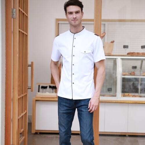 2020 summer short sleeve white baker workshirt waiter uniform waitress workwear